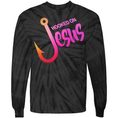 Hooked On Jesus Fish Hook Tie-Dye Long Sleeve Shirt