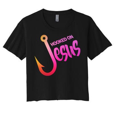 Hooked On Jesus Fish Hook Women's Crop Top Tee