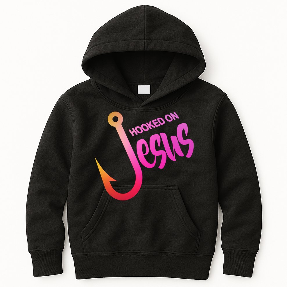 Hooked On Jesus Fish Hook Kids Hoodie