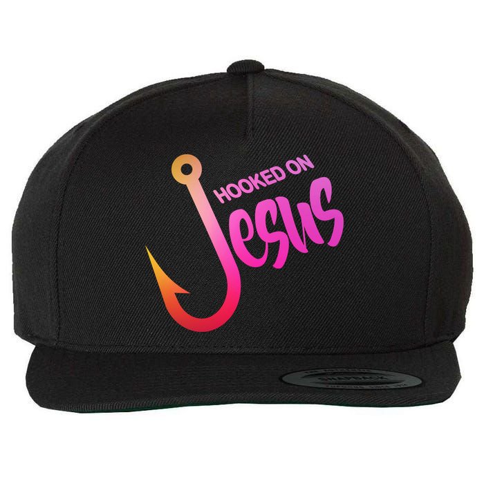 Hooked On Jesus Fish Hook Wool Snapback Cap