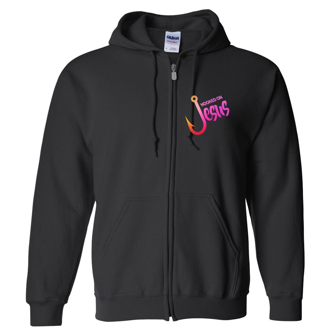Hooked On Jesus Fish Hook Full Zip Hoodie