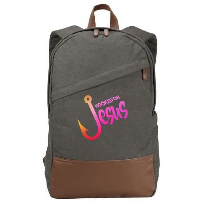 Hooked On Jesus Fish Hook Cotton Canvas Backpack