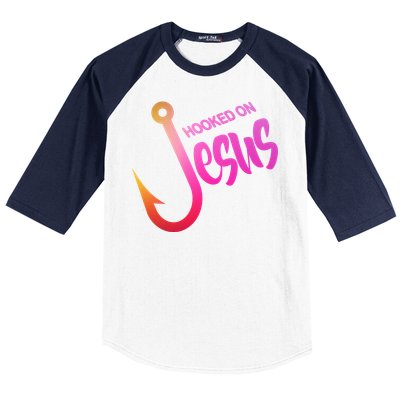 Hooked On Jesus Fish Hook Baseball Sleeve Shirt