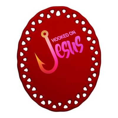 Hooked On Jesus Fish Hook Ceramic Oval Ornament