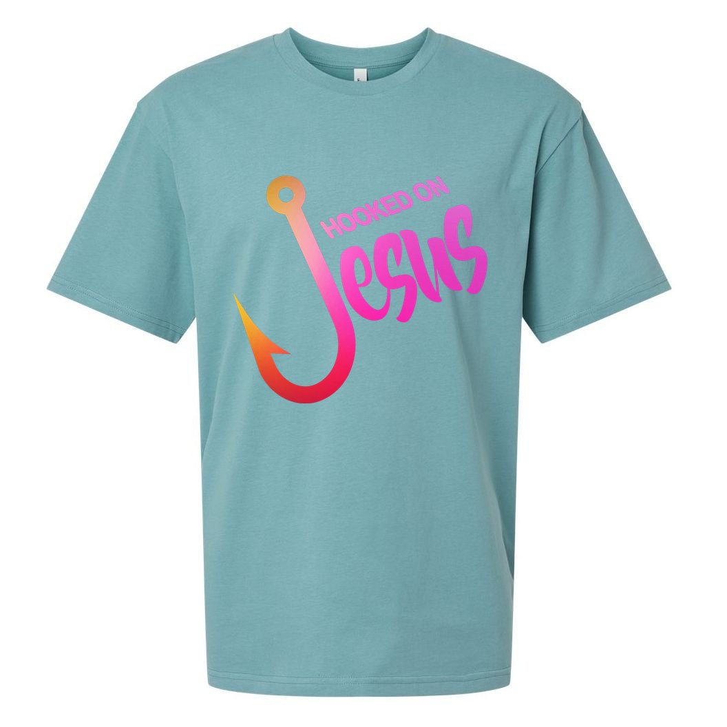 Hooked On Jesus Fish Hook Sueded Cloud Jersey T-Shirt