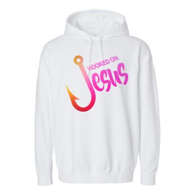 Hooked On Jesus Fish Hook Garment-Dyed Fleece Hoodie