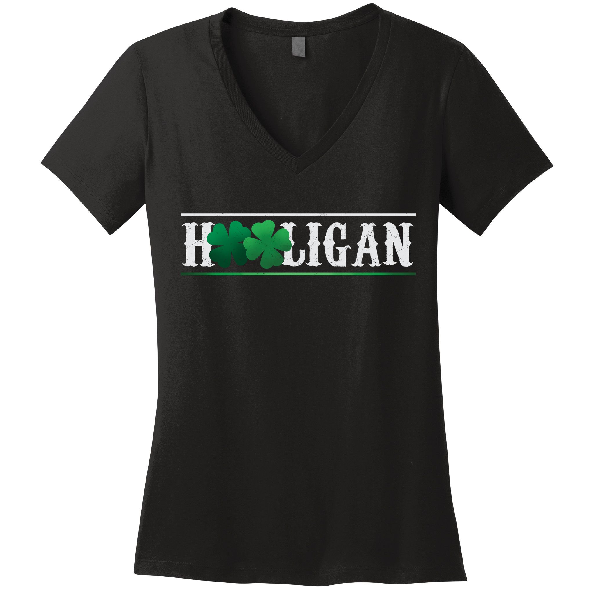 Hooligan Irish Clover St. Patrick's Day Women's V-Neck T-Shirt