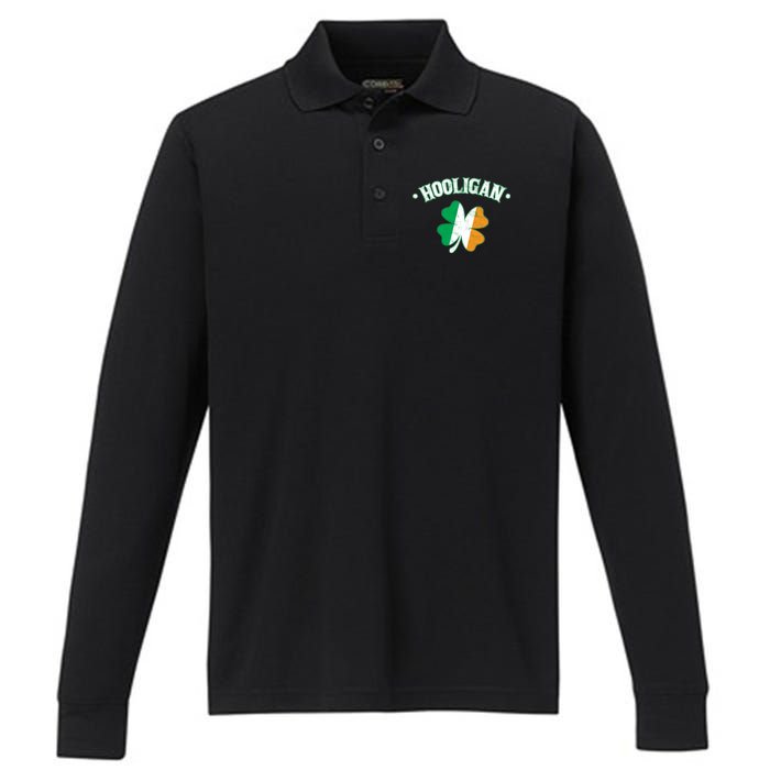 Hooligan Shamrock Ireland Flag Performance Long Sleeve Polo