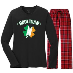 Hooligan Shamrock Ireland Flag Women's Long Sleeve Flannel Pajama Set 