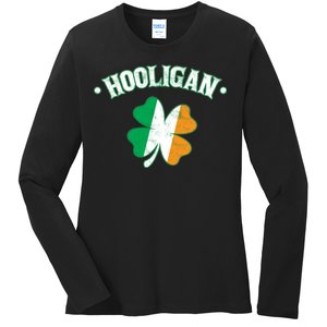 Hooligan Shamrock Ireland Flag Ladies Long Sleeve Shirt