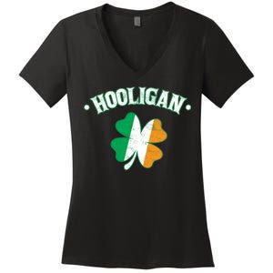 Hooligan Shamrock Ireland Flag Women's V-Neck T-Shirt