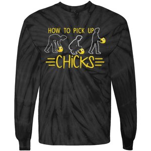 How O Pick Up Chicks Funny Cute Chicken Joke Lover Tie-Dye Long Sleeve Shirt