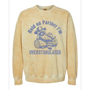 Hold On Partner IM Overstimulated Cowboy Raccoon Colorblast Crewneck Sweatshirt