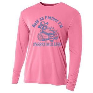 Hold On Partner IM Overstimulated Cowboy Raccoon Cooling Performance Long Sleeve Crew