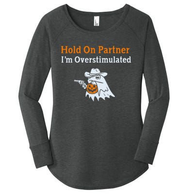 Hold On Partner IM Overstimulated Halloween Cow Frog Women's Perfect Tri Tunic Long Sleeve Shirt