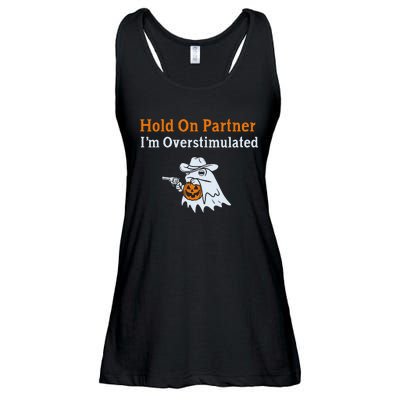 Hold On Partner IM Overstimulated Halloween Cow Frog Ladies Essential Flowy Tank