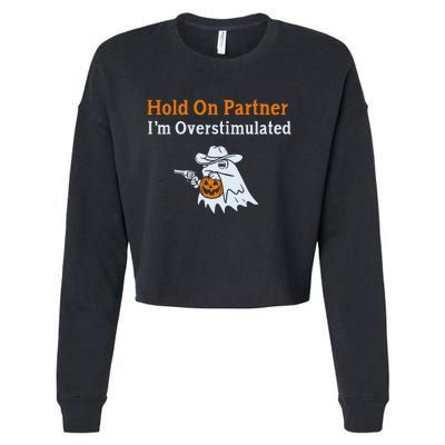 Hold On Partner IM Overstimulated Halloween Cow Frog Cropped Pullover Crew