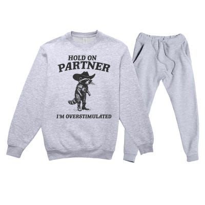 Hold On Partner IM Overstimulated Cowboy Raccoon Vintage Premium Crewneck Sweatsuit Set