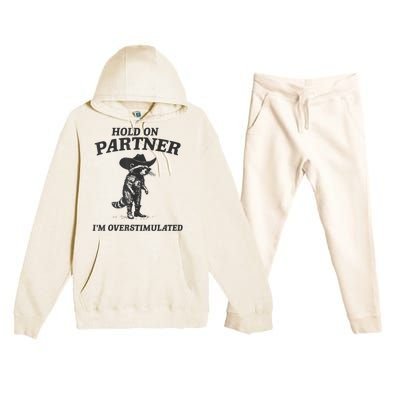 Hold On Partner IM Overstimulated Cowboy Raccoon Vintage Premium Hooded Sweatsuit Set