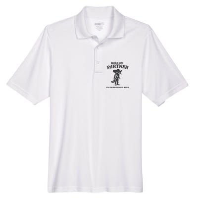 Hold On Partner IM Overstimulated Cowboy Raccoon Vintage Men's Origin Performance Pique Polo