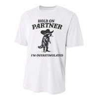 Hold On Partner IM Overstimulated Cowboy Raccoon Vintage Performance Sprint T-Shirt