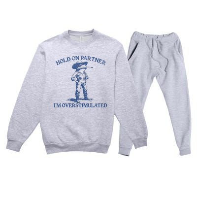 Hold On Partner IM Overstimulated Cowboy Frog Vintage Premium Crewneck Sweatsuit Set