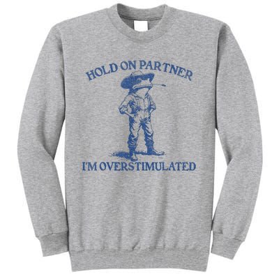 Hold On Partner IM Overstimulated Cowboy Frog Vintage Tall Sweatshirt