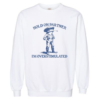 Hold On Partner IM Overstimulated Cowboy Frog Vintage Garment-Dyed Sweatshirt