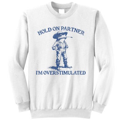 Hold On Partner IM Overstimulated Cowboy Frog Vintage Sweatshirt