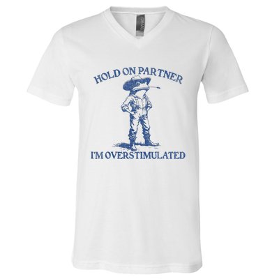 Hold On Partner IM Overstimulated Cowboy Frog Vintage V-Neck T-Shirt