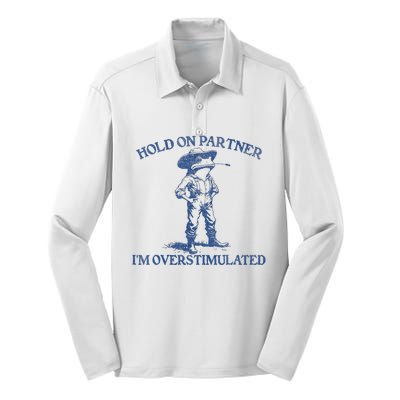 Hold On Partner IM Overstimulated Cowboy Frog Vintage Silk Touch Performance Long Sleeve Polo