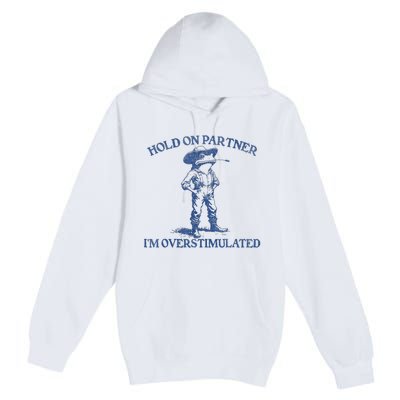 Hold On Partner IM Overstimulated Cowboy Frog Vintage Premium Pullover Hoodie