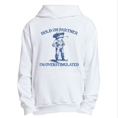 Hold On Partner IM Overstimulated Cowboy Frog Vintage Urban Pullover Hoodie