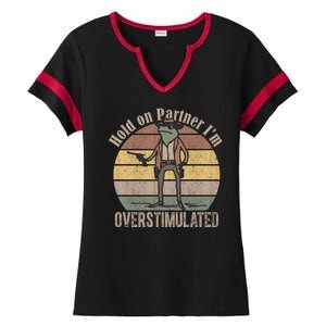 Hold On Partner Im Overstimulated Cowboy Frog Ladies Halftime Notch Neck Tee