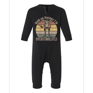 Hold On Partner Im Overstimulated Cowboy Frog Infant Fleece One Piece