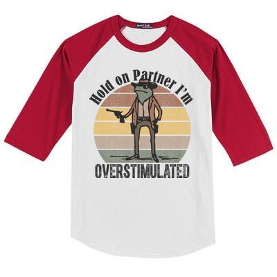 Hold On Partner Im Overstimulated Cowboy Frog Kids Colorblock Raglan Jersey