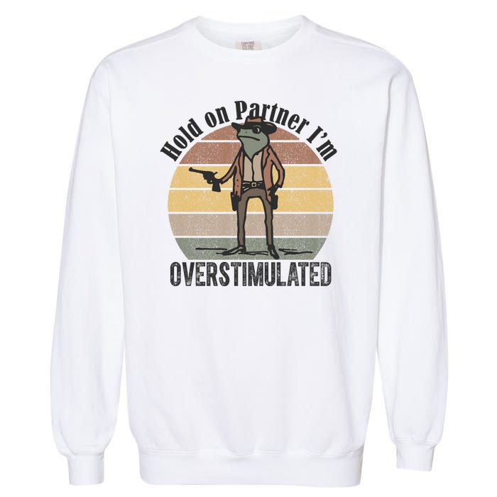 Hold On Partner Im Overstimulated Cowboy Frog Garment-Dyed Sweatshirt