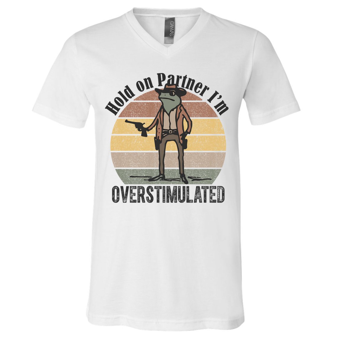 Hold On Partner Im Overstimulated Cowboy Frog V-Neck T-Shirt