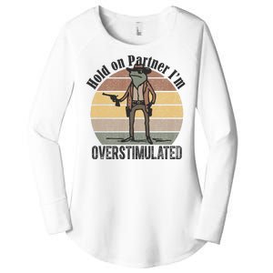 Hold On Partner Im Overstimulated Cowboy Frog Women's Perfect Tri Tunic Long Sleeve Shirt