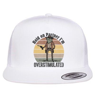 Hold On Partner Im Overstimulated Cowboy Frog Flat Bill Trucker Hat