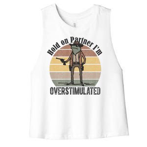 Hold On Partner Im Overstimulated Cowboy Frog Women's Racerback Cropped Tank