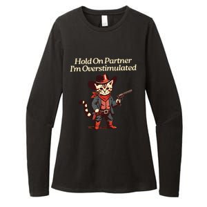 Hold On Partner Im Overstimulated Western Cat Cowboy Womens CVC Long Sleeve Shirt