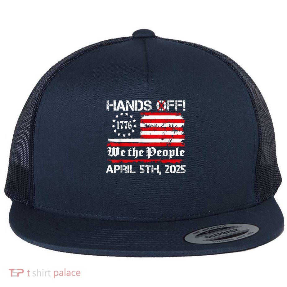 Hands Off Protest Saturday April 5 USA Flag Women Flat Bill Trucker Hat