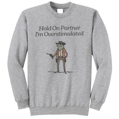 Hold On Partner IM Overstimulated Cowboy Frog Vintage Tall Sweatshirt