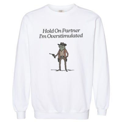 Hold On Partner IM Overstimulated Cowboy Frog Vintage Garment-Dyed Sweatshirt