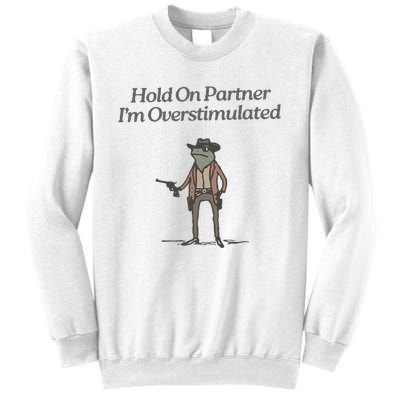 Hold On Partner IM Overstimulated Cowboy Frog Vintage Sweatshirt