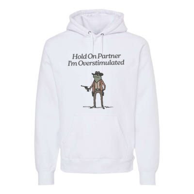 Hold On Partner IM Overstimulated Cowboy Frog Vintage Premium Hoodie