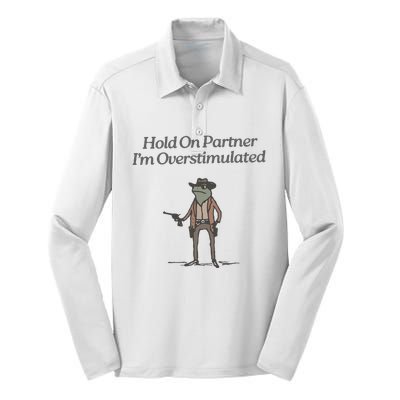 Hold On Partner IM Overstimulated Cowboy Frog Vintage Silk Touch Performance Long Sleeve Polo