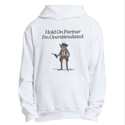 Hold On Partner IM Overstimulated Cowboy Frog Vintage Urban Pullover Hoodie