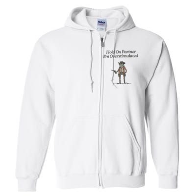 Hold On Partner IM Overstimulated Cowboy Frog Vintage Full Zip Hoodie